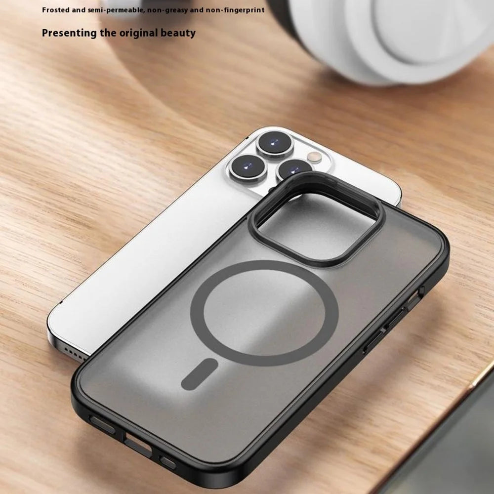 For iPhone 16 Pro Case Compatible with MagSafe Skin-Touch PC+TPU Rubberized Phone Cover - Black - 6