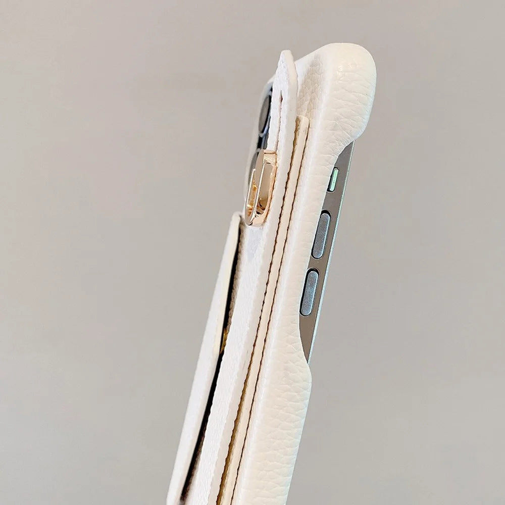 For iPhone 16 Pro Max Case Wristband Kickstand Card Slot PU Leather+PET Phone Cover - White - 6
