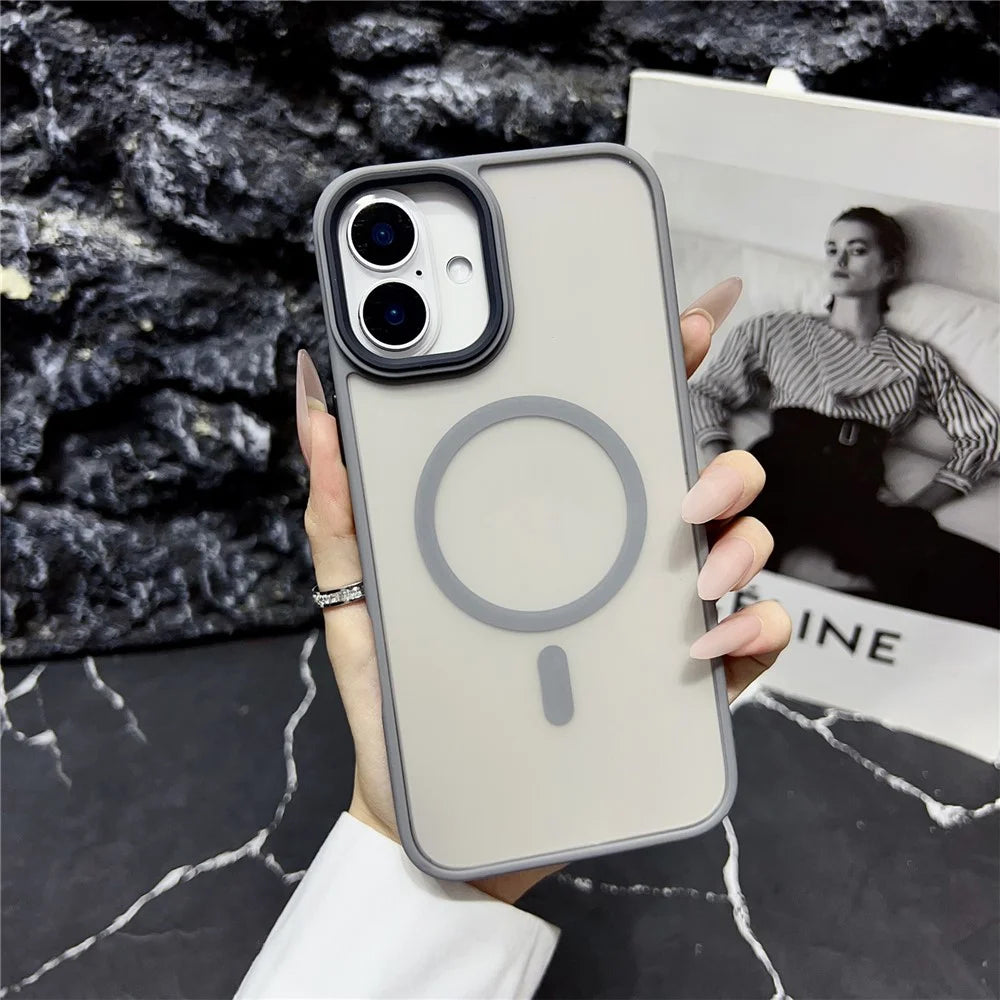 For iPhone 16 Case Compatible with MagSafe Skin-Touch Matte Anti-Drop TPU+PC Phone Cover - Grey - 2