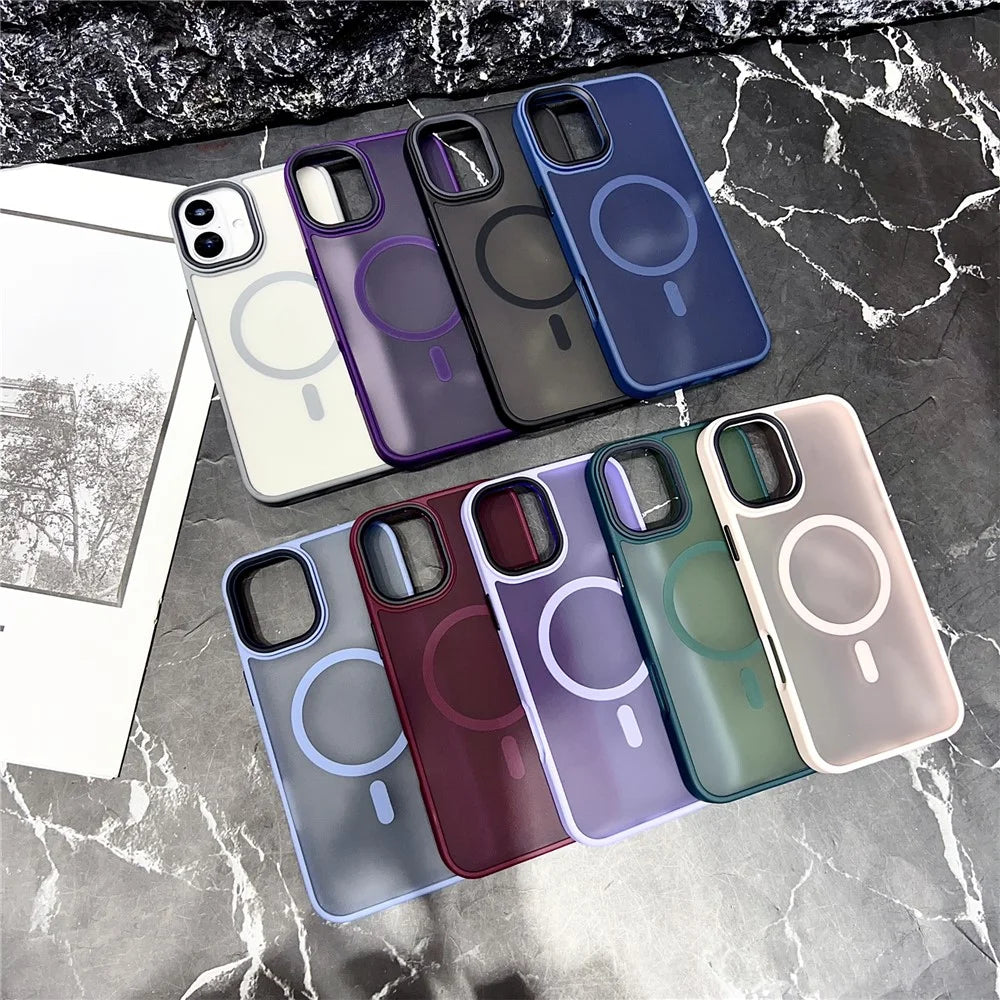 For iPhone 16 Case Compatible with MagSafe Skin-Touch Matte Anti-Drop TPU+PC Phone Cover - Grey - 6
