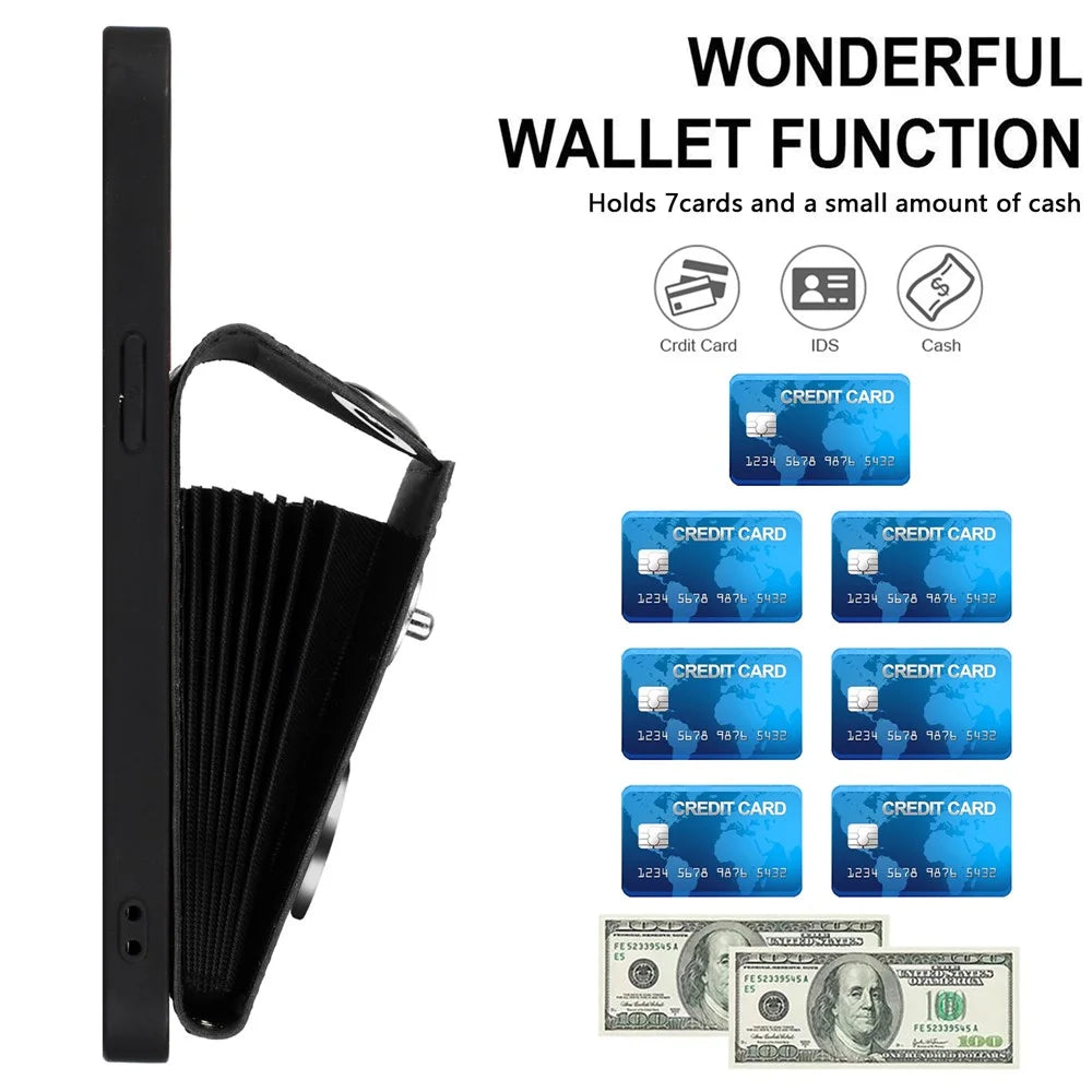For iPhone 16 Pro Max Case YB Leather Coating Series-7 Card Holder Leather TPU Phone Cover with Kickstand - Black - 3