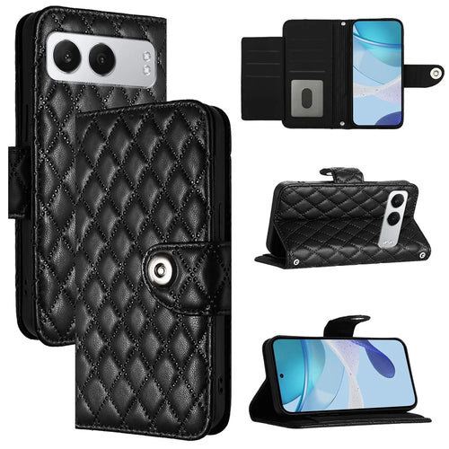 For OnePlus Nord 4 Leather Case Phone Stand Cover with 7 Card Slots and Hand Strap - Black - 1