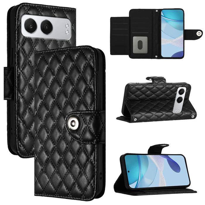 For OnePlus Nord 4 Leather Case Phone Stand Cover with 7 Card Slots and Hand Strap - Black - 1