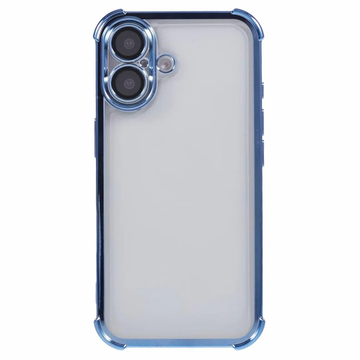 For iPhone 16 Case Electroplating Clear TPU Phone Cover with Lens Film - Blue - 3