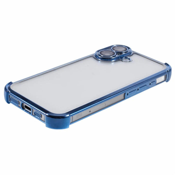 For iPhone 16 Case Electroplating Clear TPU Phone Cover with Lens Film - Blue - 4