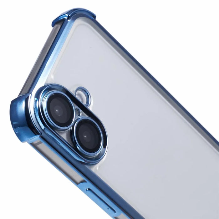 For iPhone 16 Case Electroplating Clear TPU Phone Cover with Lens Film - Blue - 5