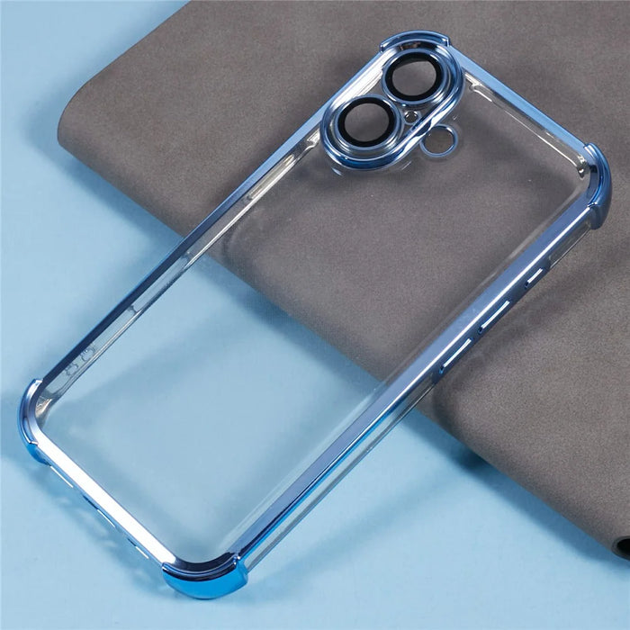 For iPhone 16 Case Electroplating Clear TPU Phone Cover with Lens Film - Blue - 6