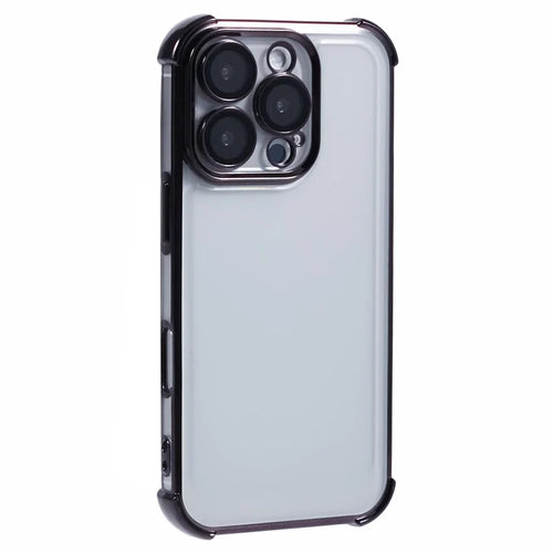 For iPhone 16 Pro Case Electroplating Clear TPU Phone Cover with Lens Film - Black - 1