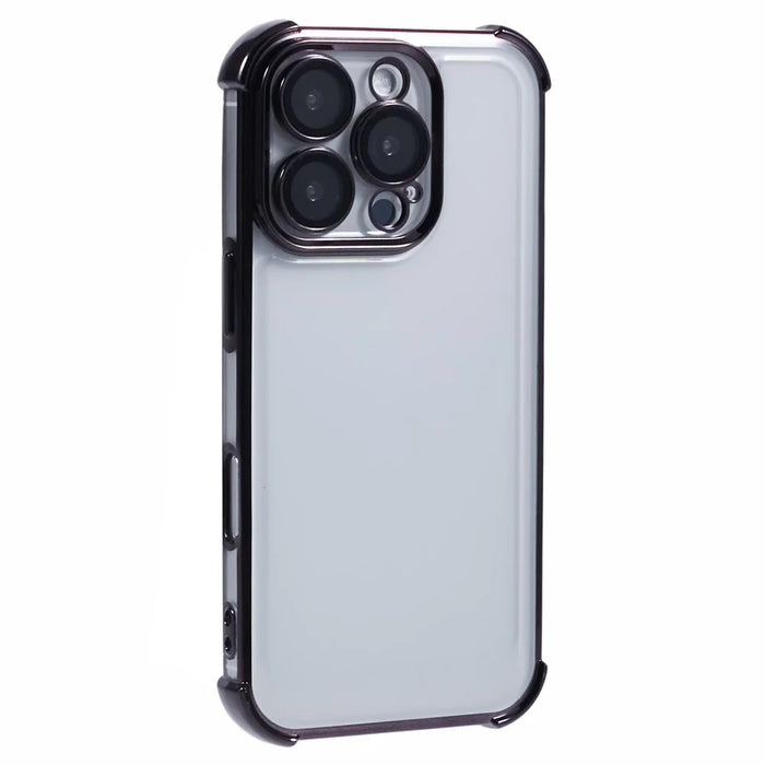 For iPhone 16 Pro Case Electroplating Clear TPU Phone Cover with Lens Film - Black - 1