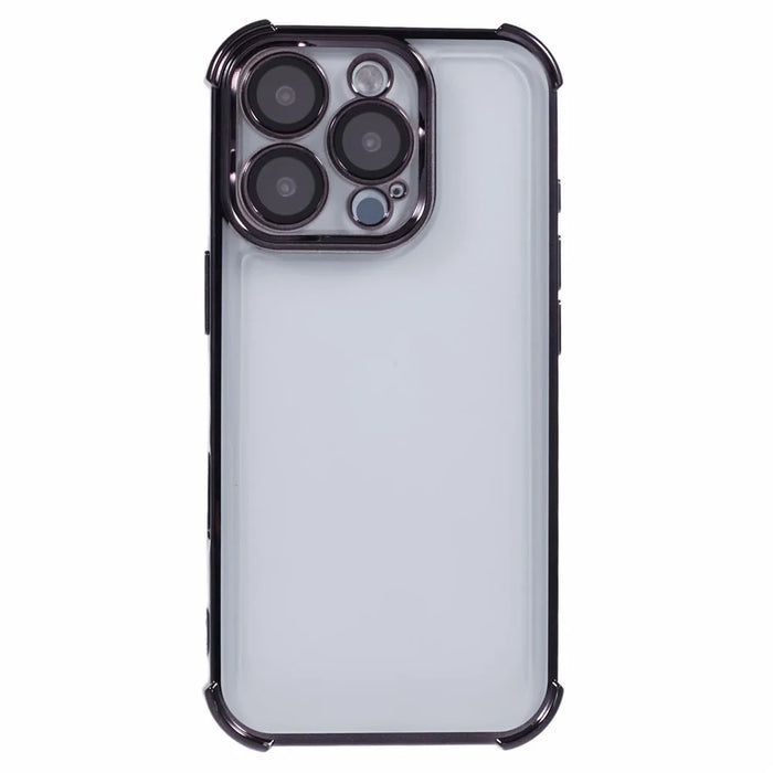 For iPhone 16 Pro Case Electroplating Clear TPU Phone Cover with Lens Film - Black - 3