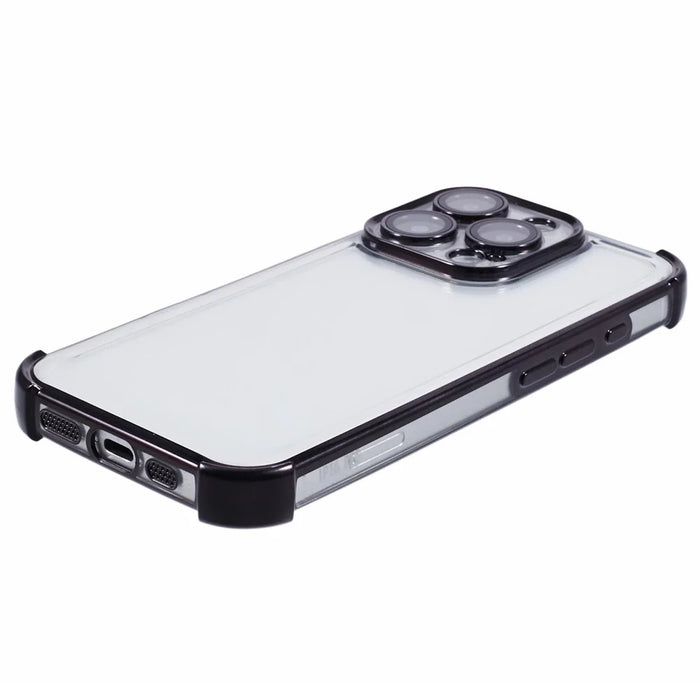 For iPhone 16 Pro Case Electroplating Clear TPU Phone Cover with Lens Film - Black - 4