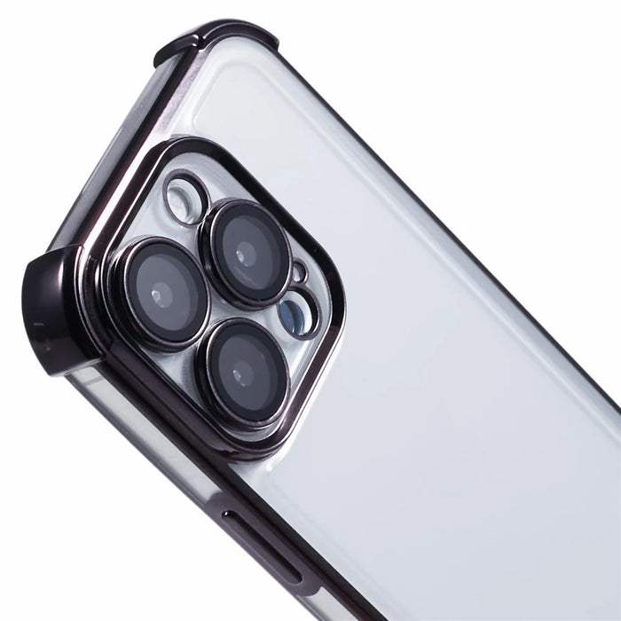 For iPhone 16 Pro Case Electroplating Clear TPU Phone Cover with Lens Film - Black - 5