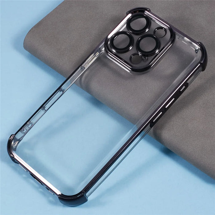 For iPhone 16 Pro Case Electroplating Clear TPU Phone Cover with Lens Film - Black - 6
