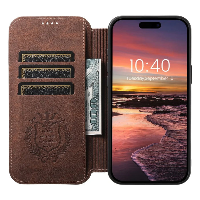 SUTENI J06 For iPhone 16 Pro Case Litchi Texture Leather Wallet Phone Shell Compatible with MagSafe - Brown - 2