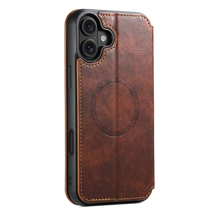 SUTENI J05 For iPhone 16 Plus Case Compatible with MagSafe Textured PU Leather Flip Phone Cover - Khaki - 7