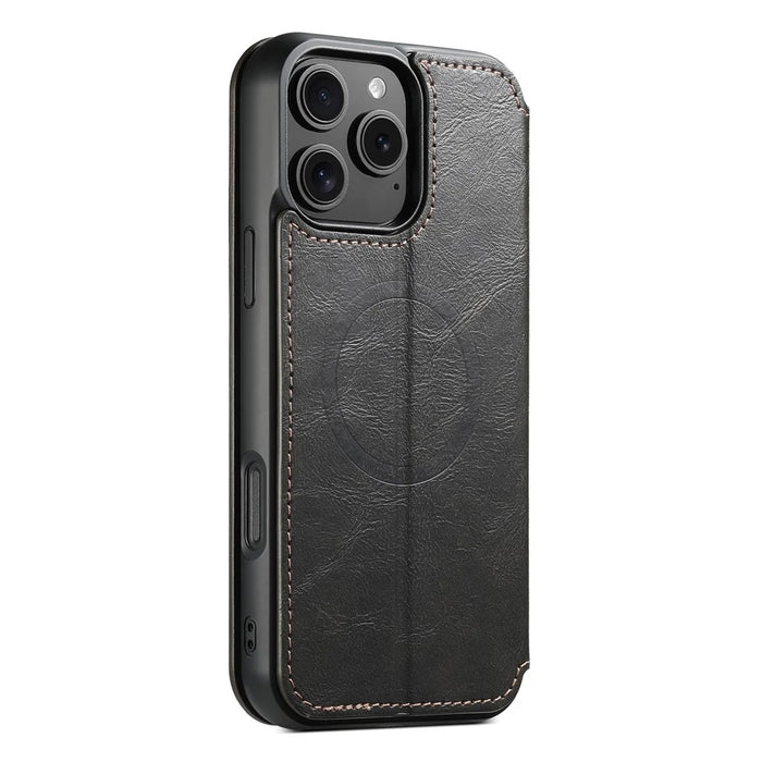 SUTENI J05 For iPhone 16 Pro Case Compatible with MagSafe Textured PU Leather Flip Phone Cover - Black - 7