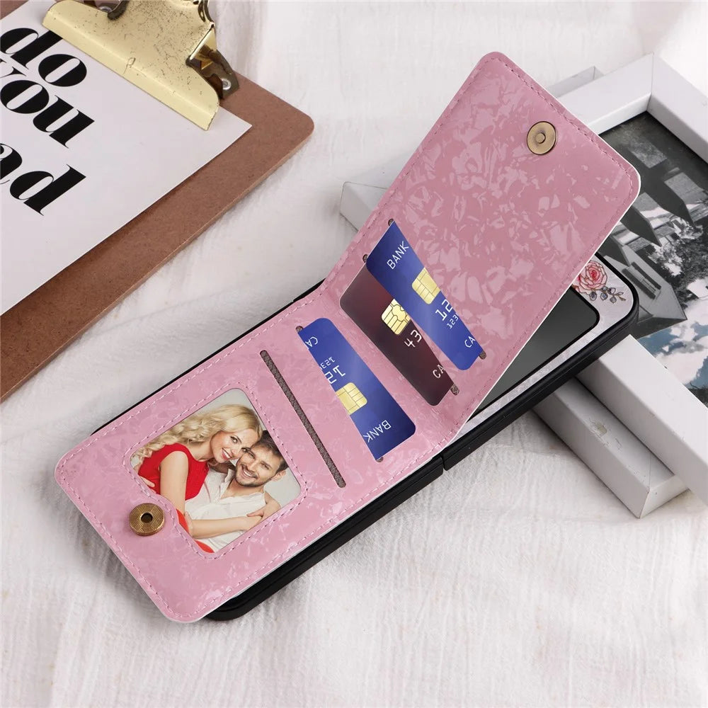 For Samsung Galaxy Z Flip7 FE 5G / Z Flip6 5G / Flip5 5G Case Flower Pattern PU+TPU Phone Cover Card Slots - Rose - 2