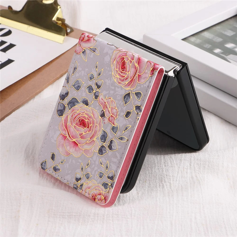 For Samsung Galaxy Z Flip7 FE 5G / Z Flip6 5G / Flip5 5G Case Flower Pattern PU+TPU Phone Cover Card Slots - Rose - 5