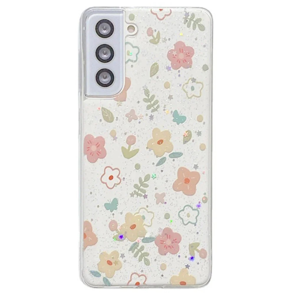 For Samsung Galaxy S23 Case Floral Pattern TPU Glitter Phone Cover - D02 - 1