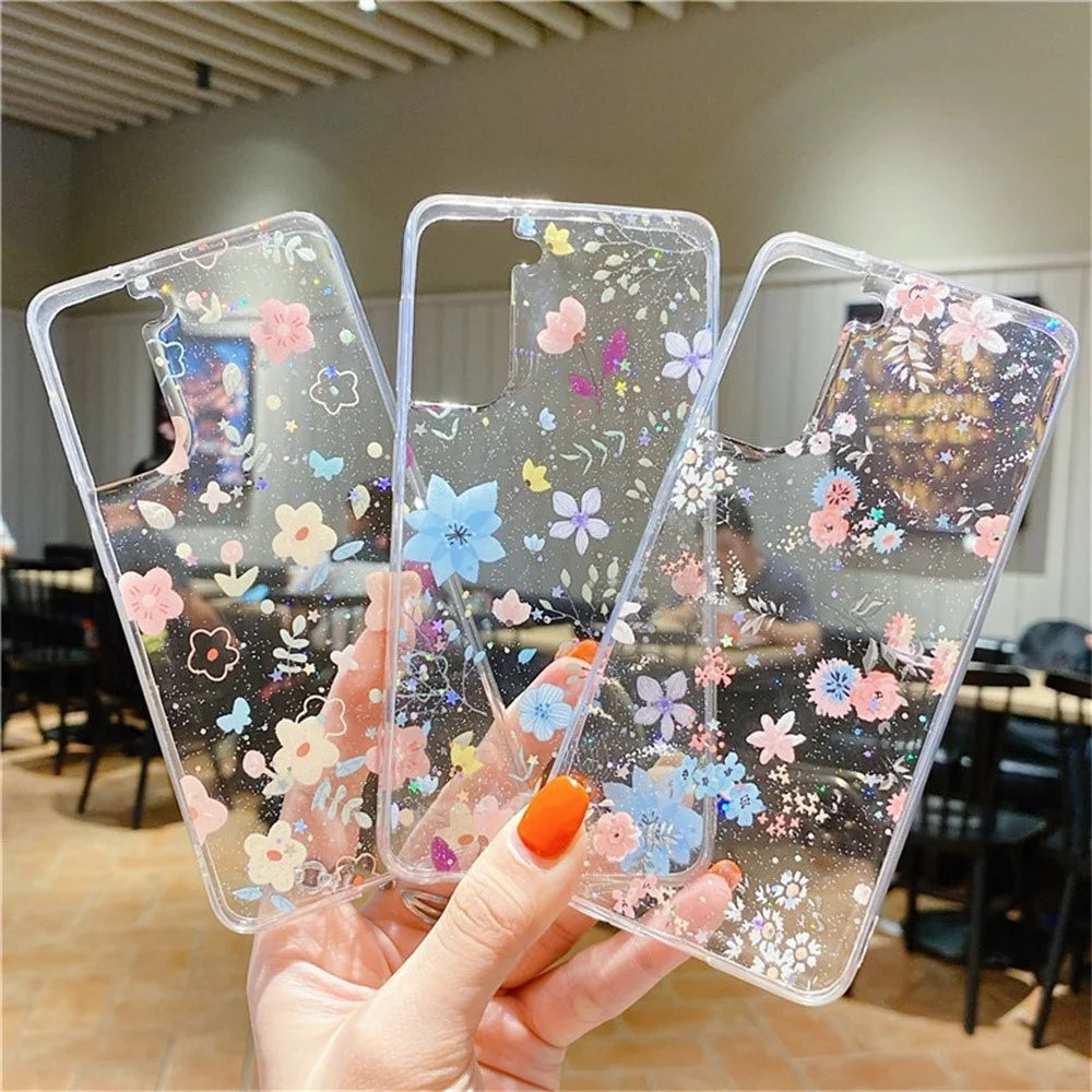 For Samsung Galaxy S23 Case Floral Pattern TPU Glitter Phone Cover - D02 - 4