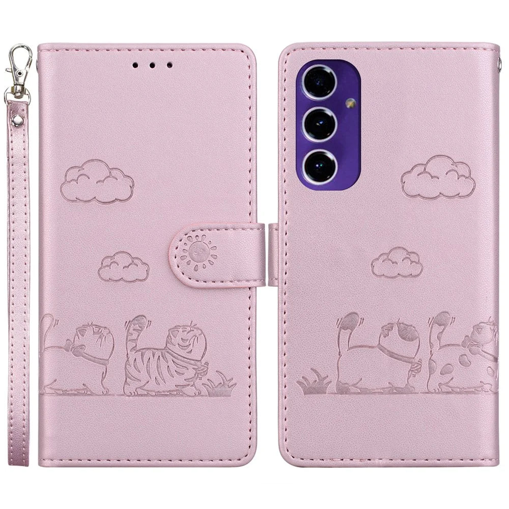 For Samsung Galaxy S24 FE Case RFID Blocking Kitten Pattern TPU+PU Leather Phone Cover - Pink - 1