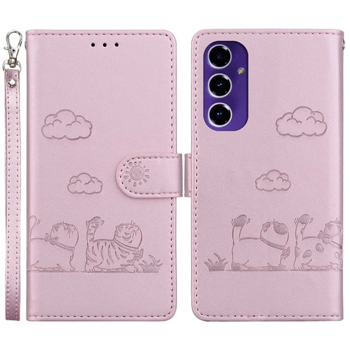 For Samsung Galaxy S24 FE Case RFID Blocking Kitten Pattern TPU+PU Leather Phone Cover - Pink - 1