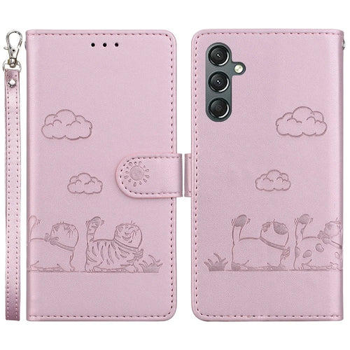 For Samsung Galaxy A16 5G / A16 4G Case RFID Blocking Kitten Pattern TPU+PU Leather Phone Cover - Pink - 1