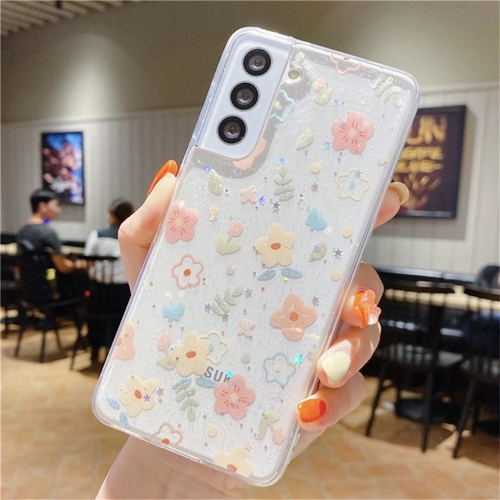 For Samsung Galaxy S23+ Case Floral Pattern TPU Glitter Phone Cover - D02 - 2