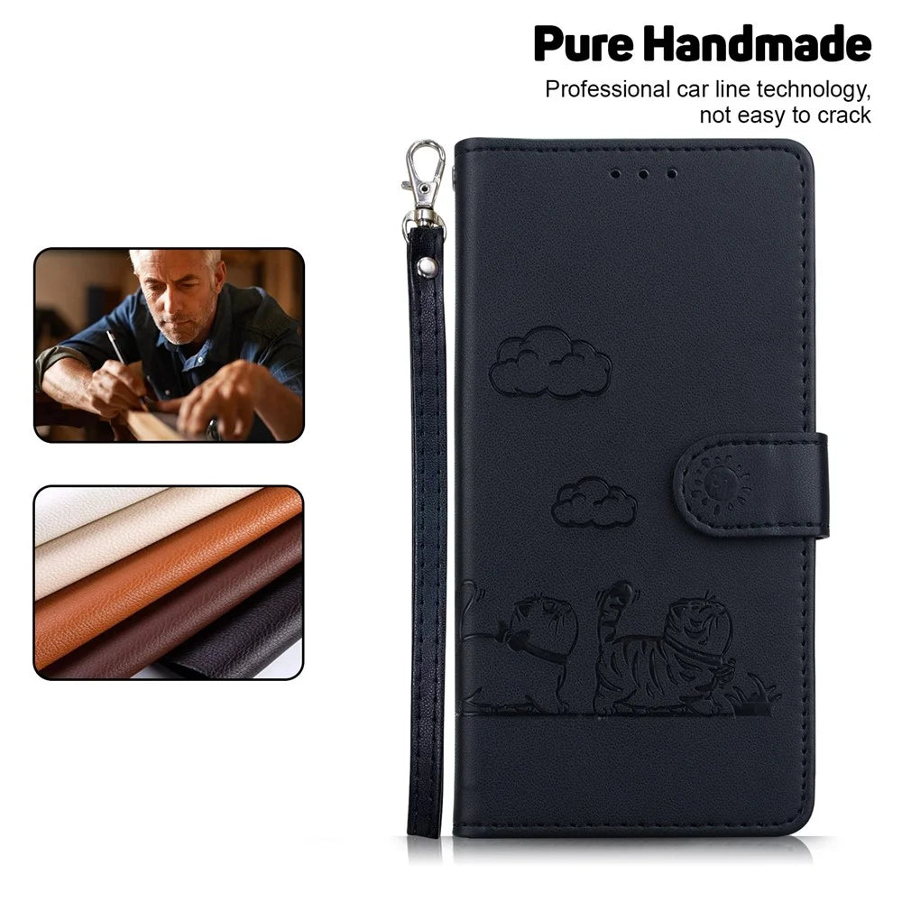For Google Pixel 9 Pro / Pixel 9 Case RFID Blocking Kitten Pattern TPU+PU Leather Phone Cover - Black - 6