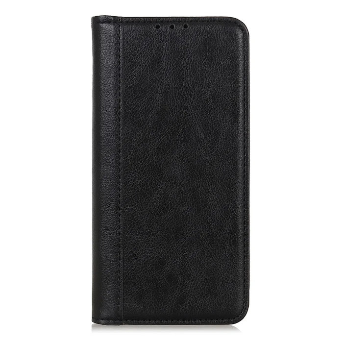 For Samsung Galaxy S25 Ultra Stand Case Split Leather Litchi Texture Wallet Phone Cover - Black - 6