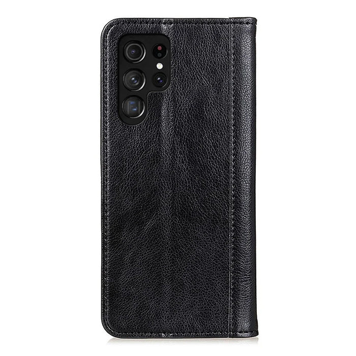 For Samsung Galaxy S25 Ultra Stand Case Split Leather Litchi Texture Wallet Phone Cover - Black - 7