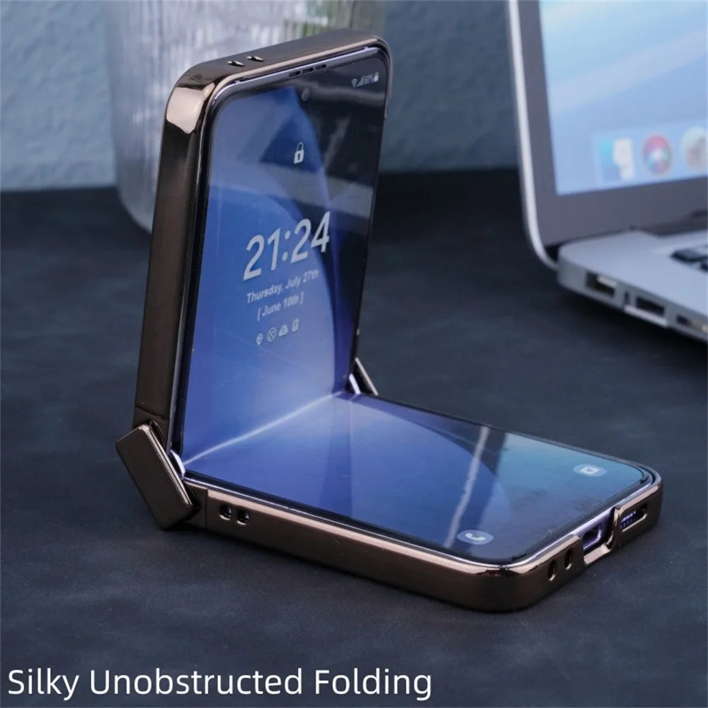For Samsung Galaxy Z Flip5 5G Magnetic Case Hinge Protection Carbon Fiber Texture Leather+PC Electroplating Phone Cover - Black - 3