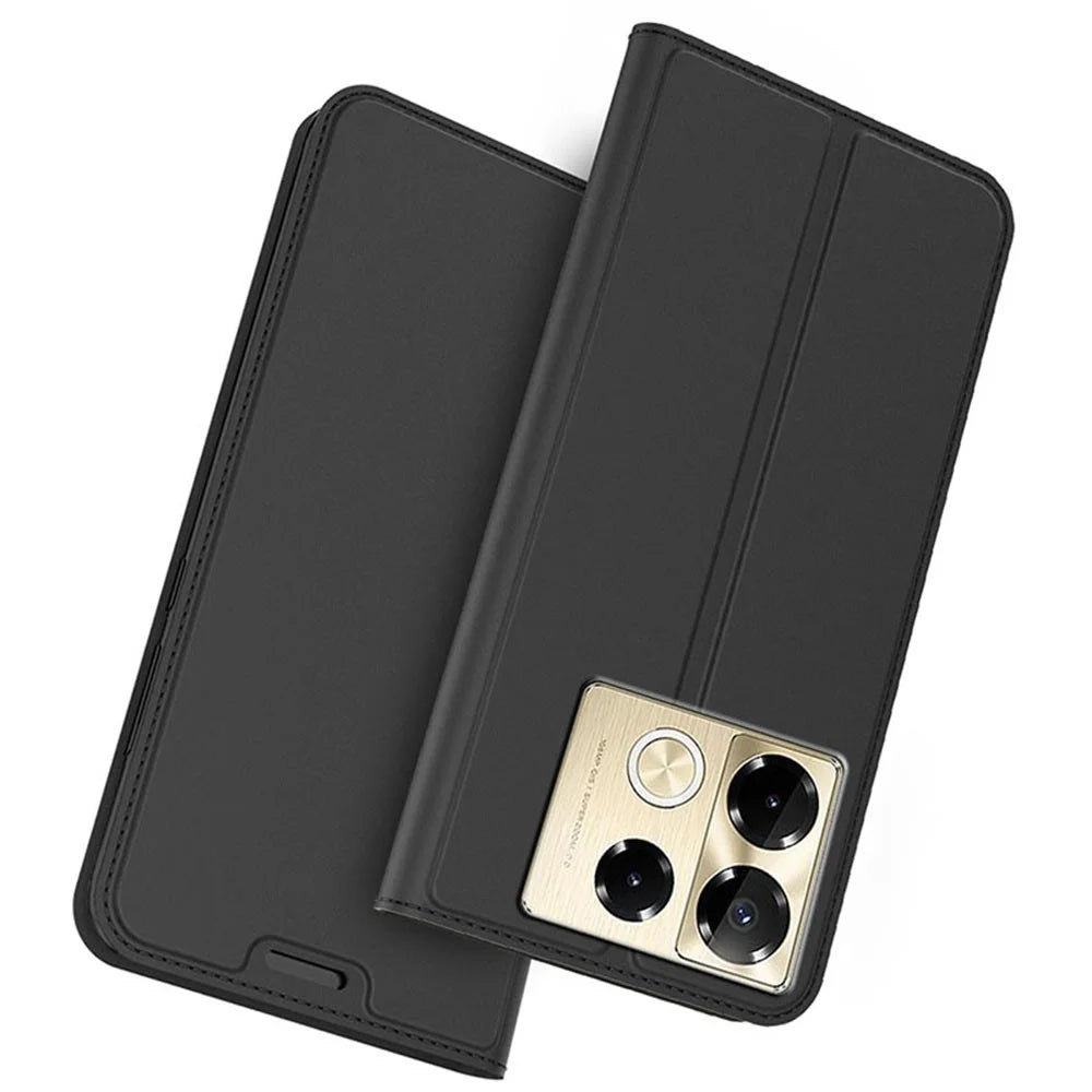 For Infinix Note 40 Pro+ Case PU Leather Phone Cover with Card Holder Stand Magnetic Closure - Black - 1