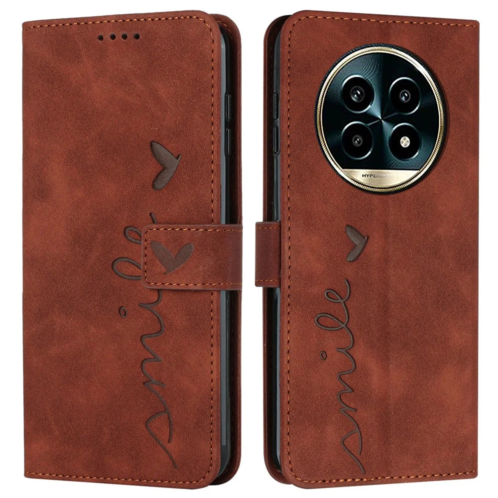 For Realme 13 Pro 5G (Global) / 13 Pro+ 5G (Global) Case Viewing Stand PU Leather Phone Cover Imprinted Pattern - Brown - 1