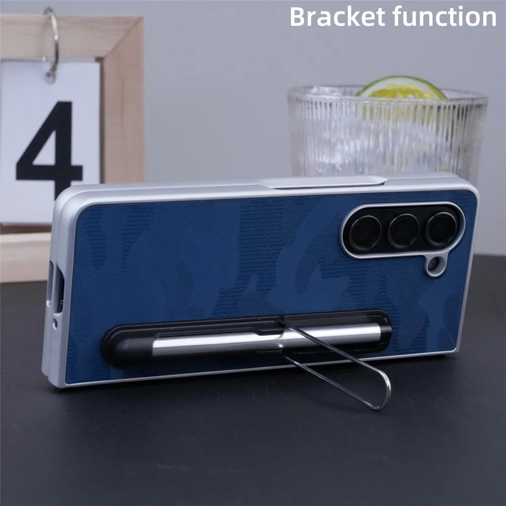 For Samsung Galaxy Z Fold6 5G Case Kickstand Skin-Touch Leather+PC Phone Cover with Stylus - Blue - 2