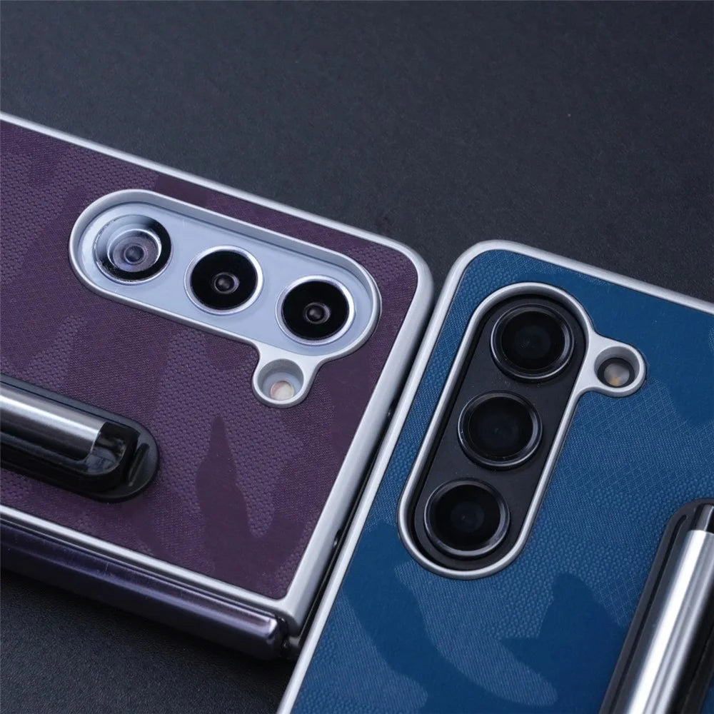 For Samsung Galaxy Z Fold6 5G Case Kickstand Skin-Touch Leather+PC Phone Cover with Stylus - Blue - 5