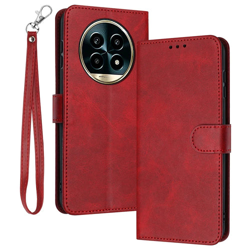 For Realme 13 Pro 5G (Global) / 13 Pro+ 5G (Global) Case Flip Stand PU Leather Wallet Phone Cover Calf Texture - Red - 1