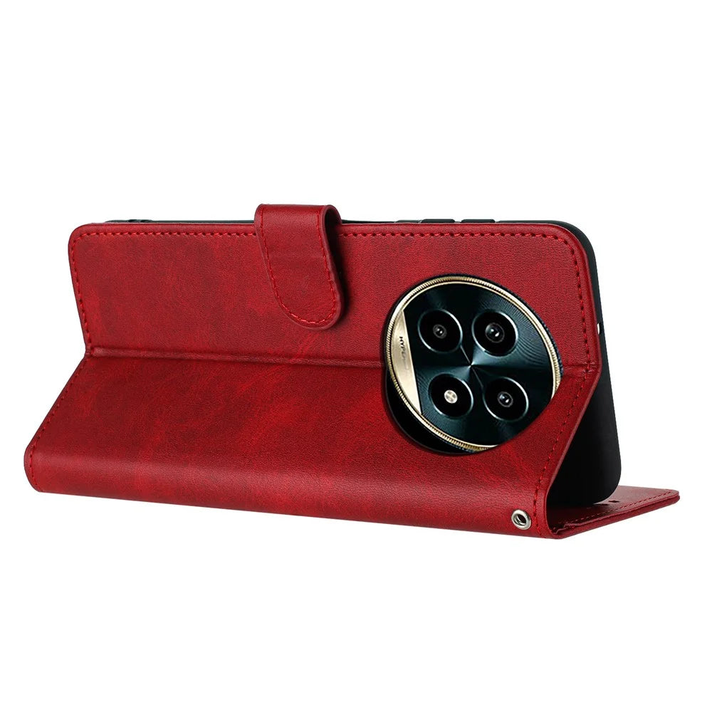 For Realme 13 Pro 5G (Global) / 13 Pro+ 5G (Global) Case Flip Stand PU Leather Wallet Phone Cover Calf Texture - Red - 2