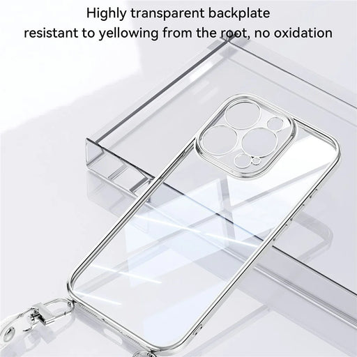 SULADA For iPhone 14 Pro Case Electroplating Ultra Clear Soft TPU Phone Cover with PU Wrist Strap - White - 2