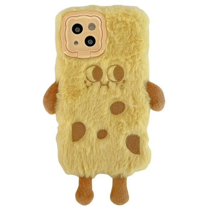 For iPhone 14 Case Invisible Lens Kickstand Cartoon Plush Phone Cover - 1