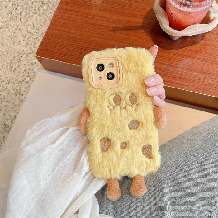 For iPhone 14 Case Invisible Lens Kickstand Cartoon Plush Phone Cover - 2