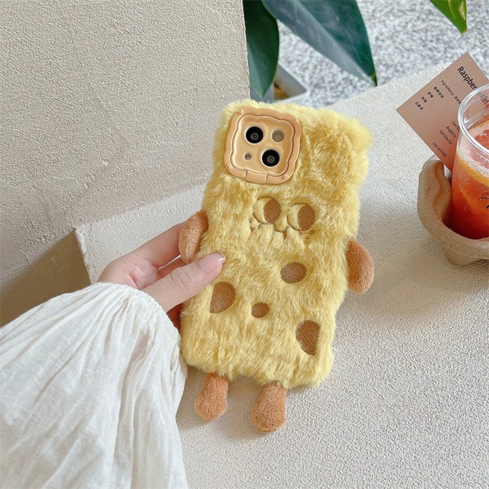 For iPhone 14 Case Invisible Lens Kickstand Cartoon Plush Phone Cover - 3
