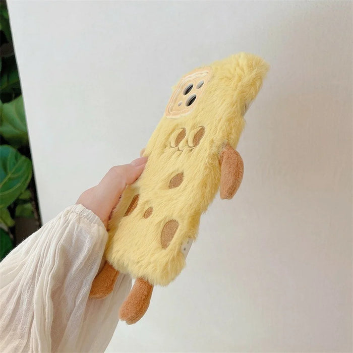 For iPhone 14 Case Invisible Lens Kickstand Cartoon Plush Phone Cover - 5