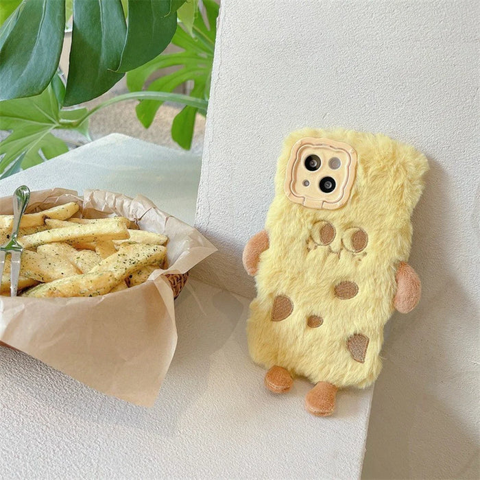 For iPhone 14 Case Invisible Lens Kickstand Cartoon Plush Phone Cover - 7