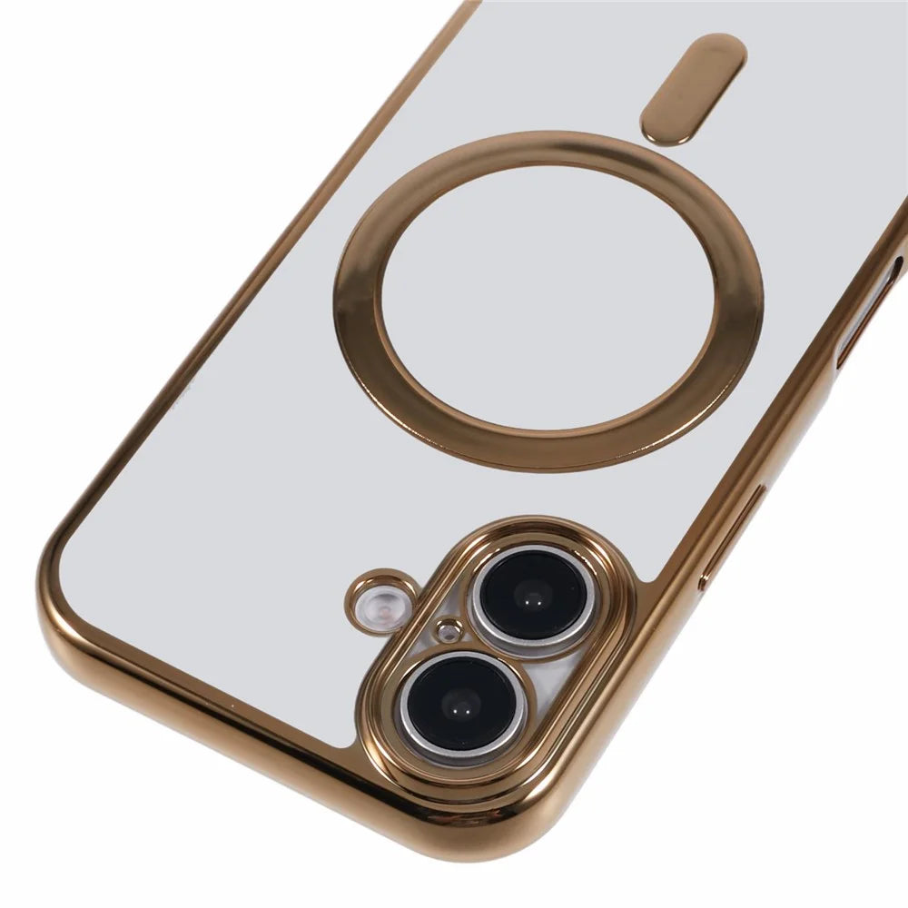For iPhone 16 Plus Case Compatible with MagSafe Electroplating TPU Cellphone Protector with Long Lanyard - Gold - 5