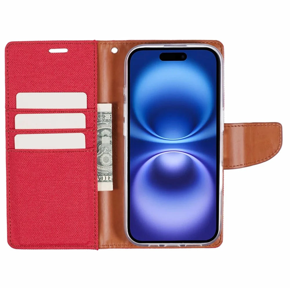 MERCURY GOOSPERY For iPhone 16 Plus Case Canvas Texture Leather Wallet Phone Cover - Red - 2