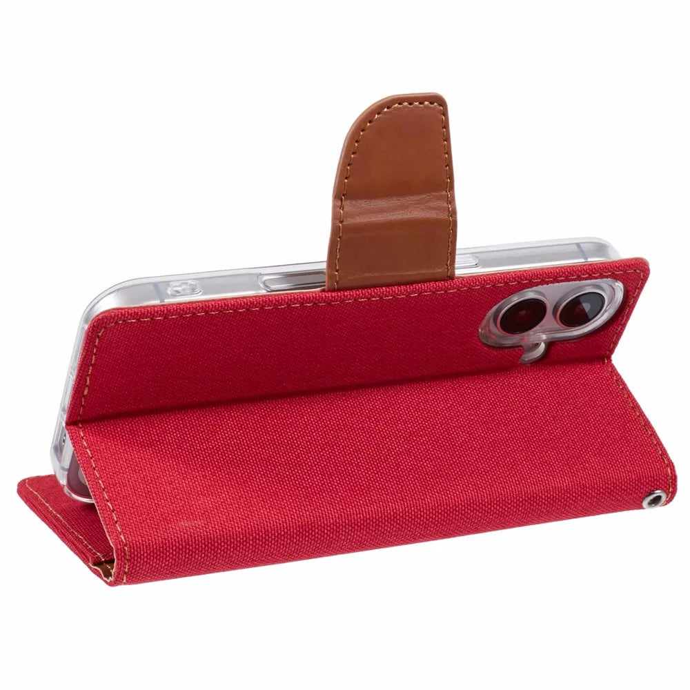 MERCURY GOOSPERY For iPhone 16 Plus Case Canvas Texture Leather Wallet Phone Cover - Red - 4