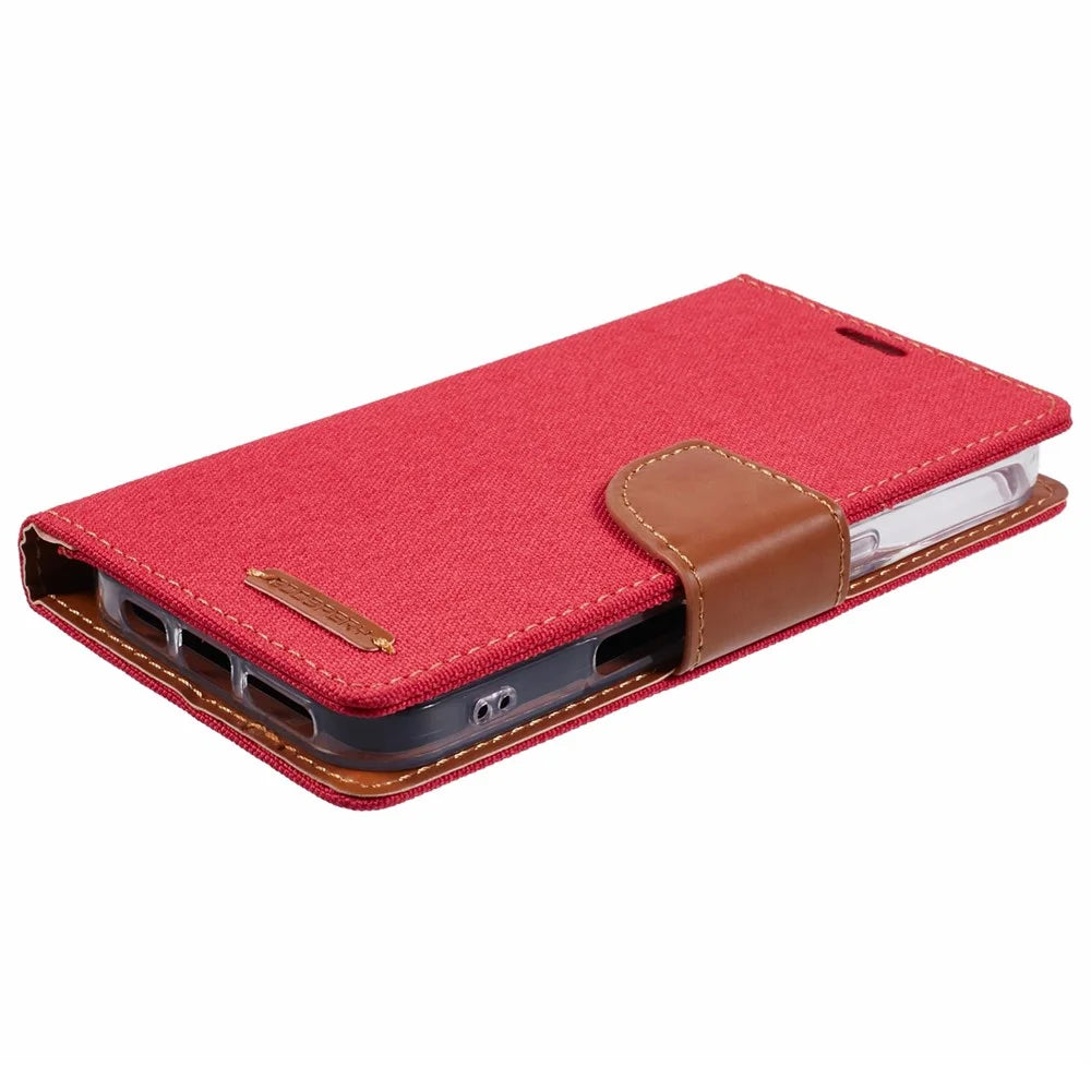 MERCURY GOOSPERY For iPhone 16 Plus Case Canvas Texture Leather Wallet Phone Cover - Red - 6