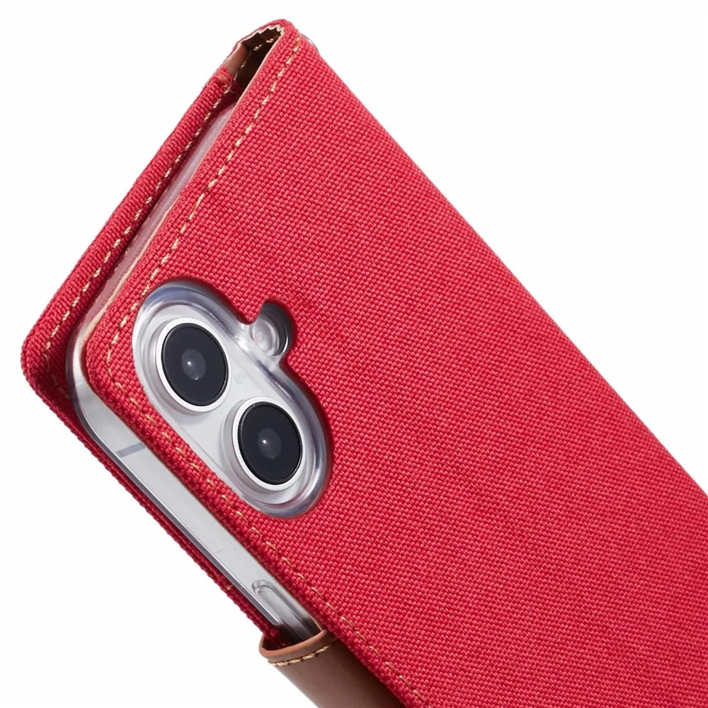 MERCURY GOOSPERY For iPhone 16 Plus Case Canvas Texture Leather Wallet Phone Cover - Red - 7