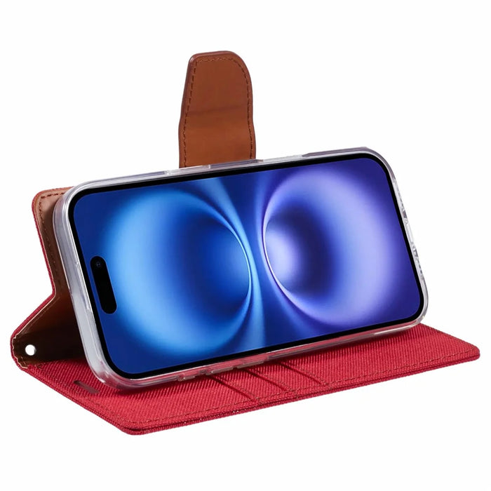 MERCURY GOOSPERY For iPhone 16 Pro Max Case Canvas Texture Leather Wallet Phone Cover - Red - 3